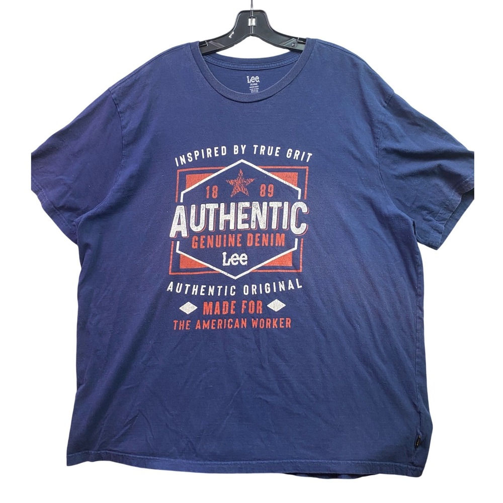 Lee Shirt Mens 2XL Authentic Genuine Denim Graphic Blue Crew Neck Outdoors‎